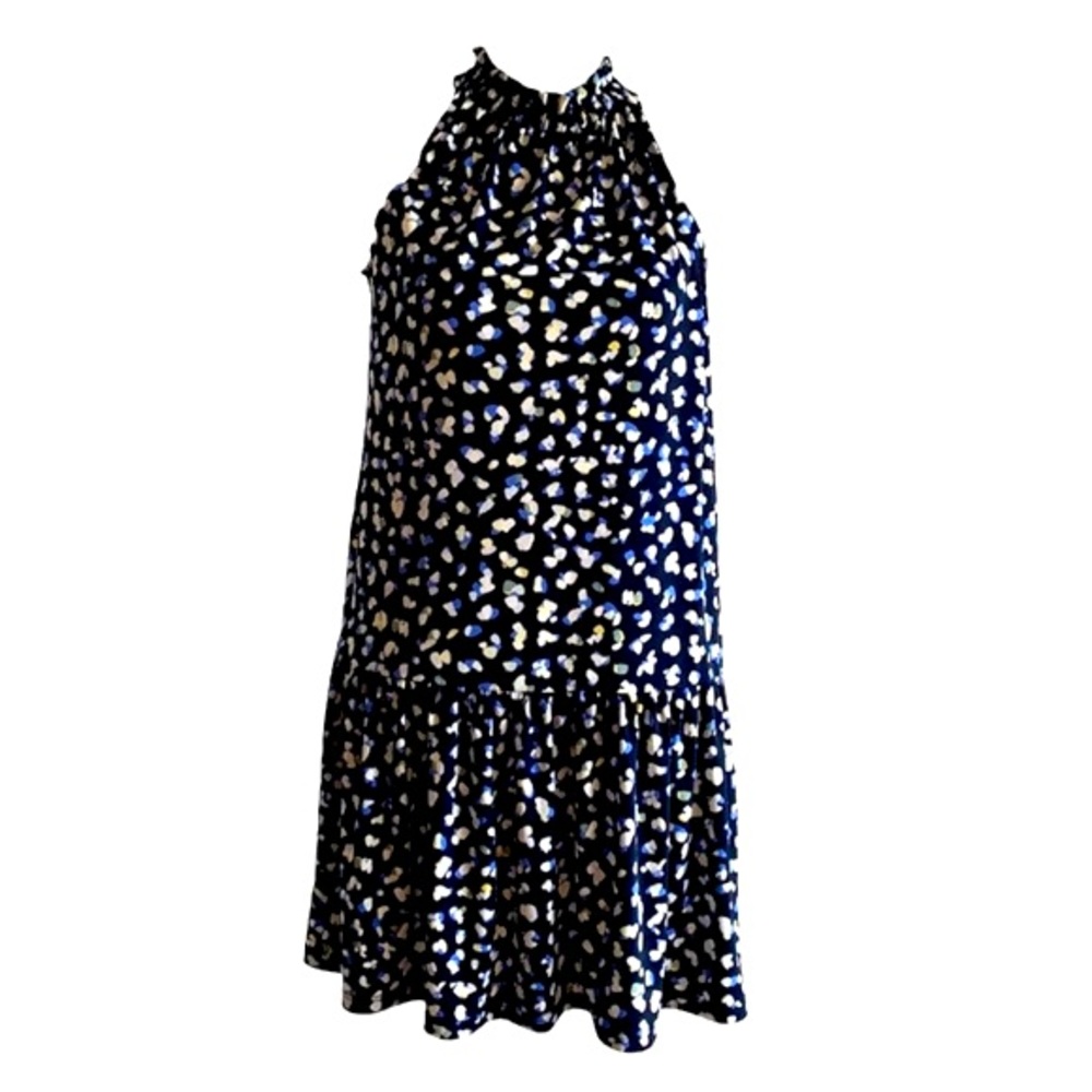 Banana Republic Midi Dress Blue Petite Small Sleeveless High Neck Geometric